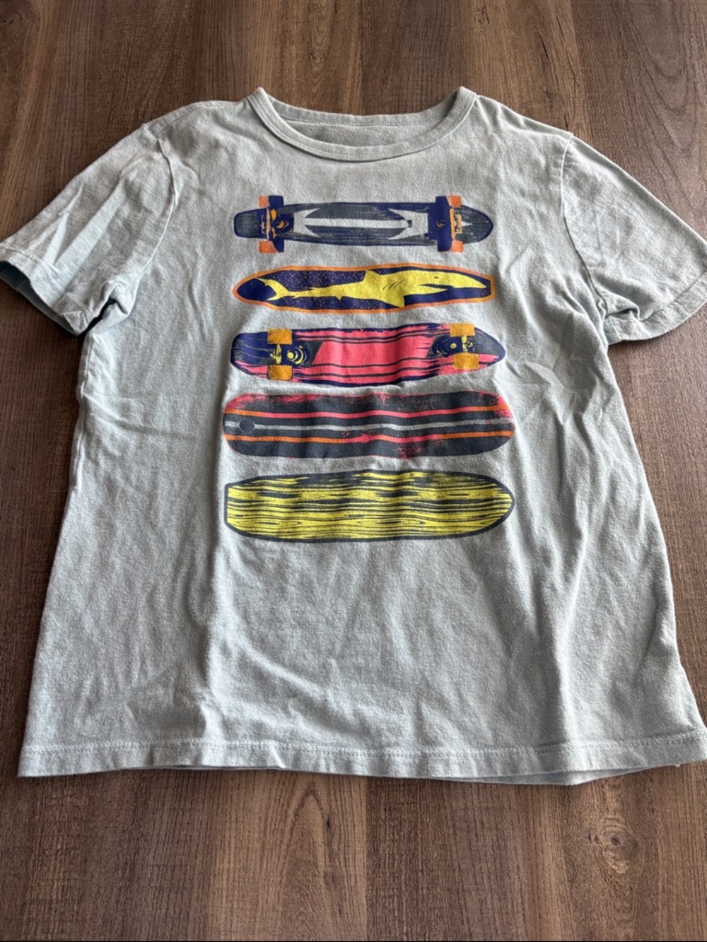 GAP Light Gray Tee with Multicolor Skateboard Stack